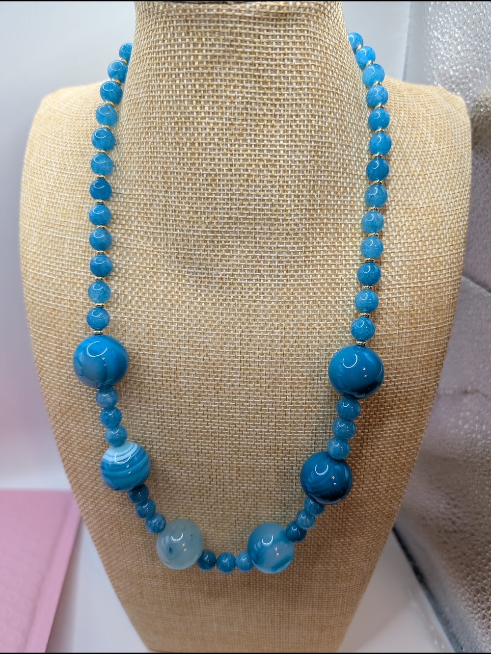 Blue Beaded Women's Necklace - Elegant Turquoise Statement